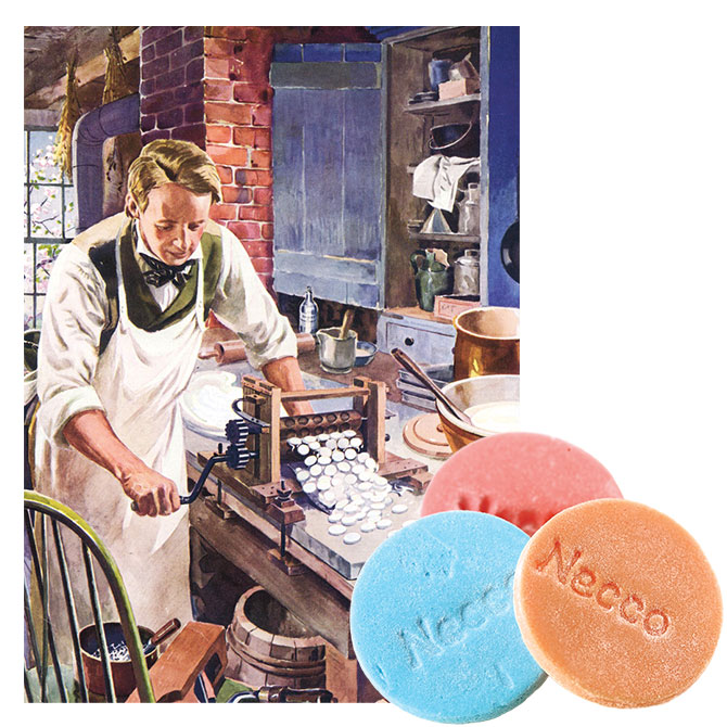 enlargeable vintage ad of a man making Necco wafers